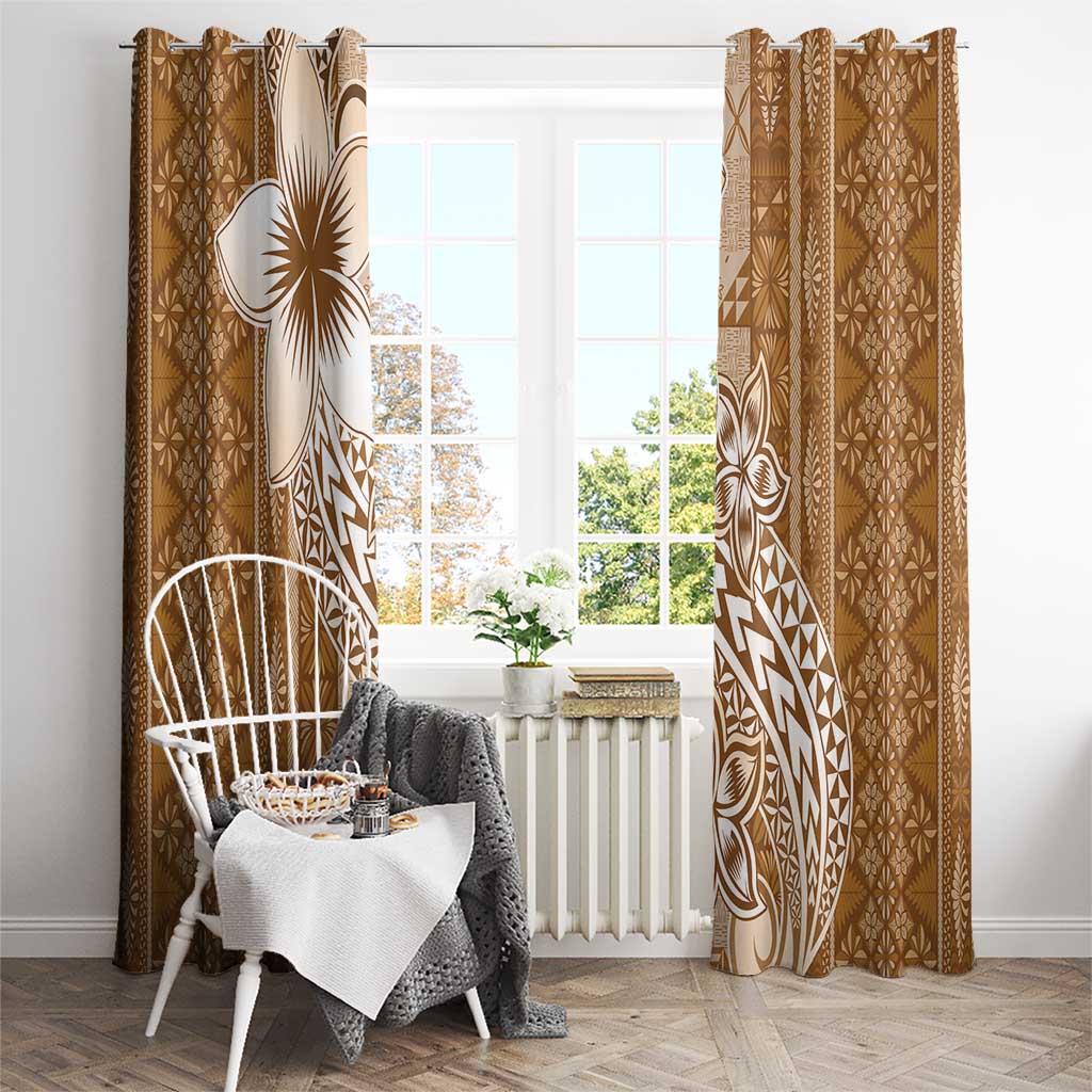 Tonga Kupesi Ngatu Window Curtain Vintage Brown Plumeria LT05 - Polynesian Pride