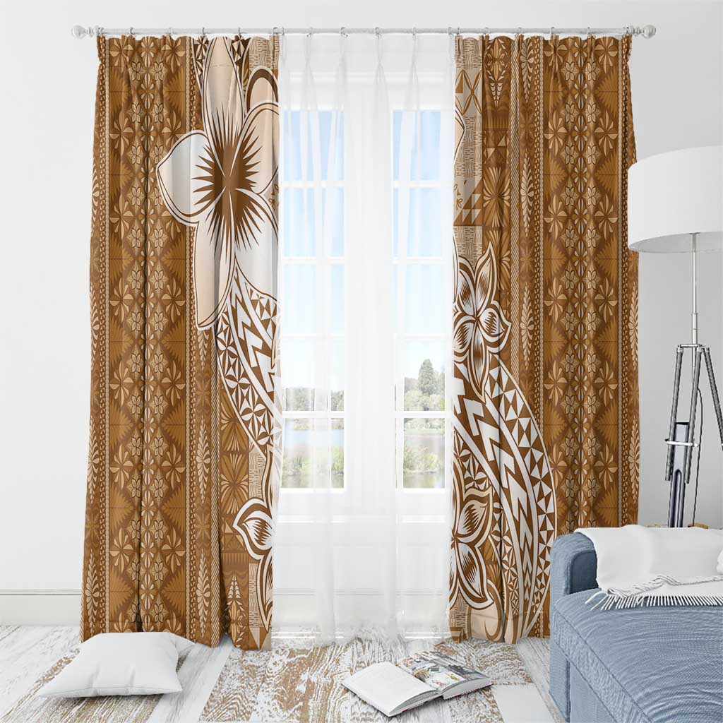 Tonga Kupesi Ngatu Window Curtain Vintage Brown Plumeria LT05 - Polynesian Pride