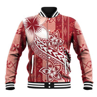 Tonga Kupesi Ngatu Baseball Jacket Vintage Red Plumeria LT05 Unisex Red - Polynesian Pride