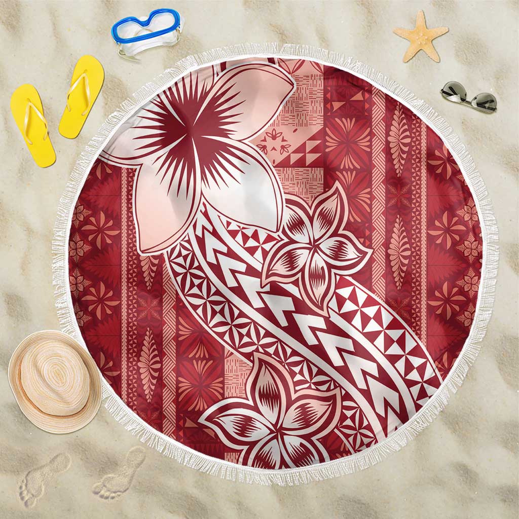 Tonga Kupesi Ngatu Beach Blanket Vintage Red Plumeria LT05 One Size 150cm Red - Polynesian Pride