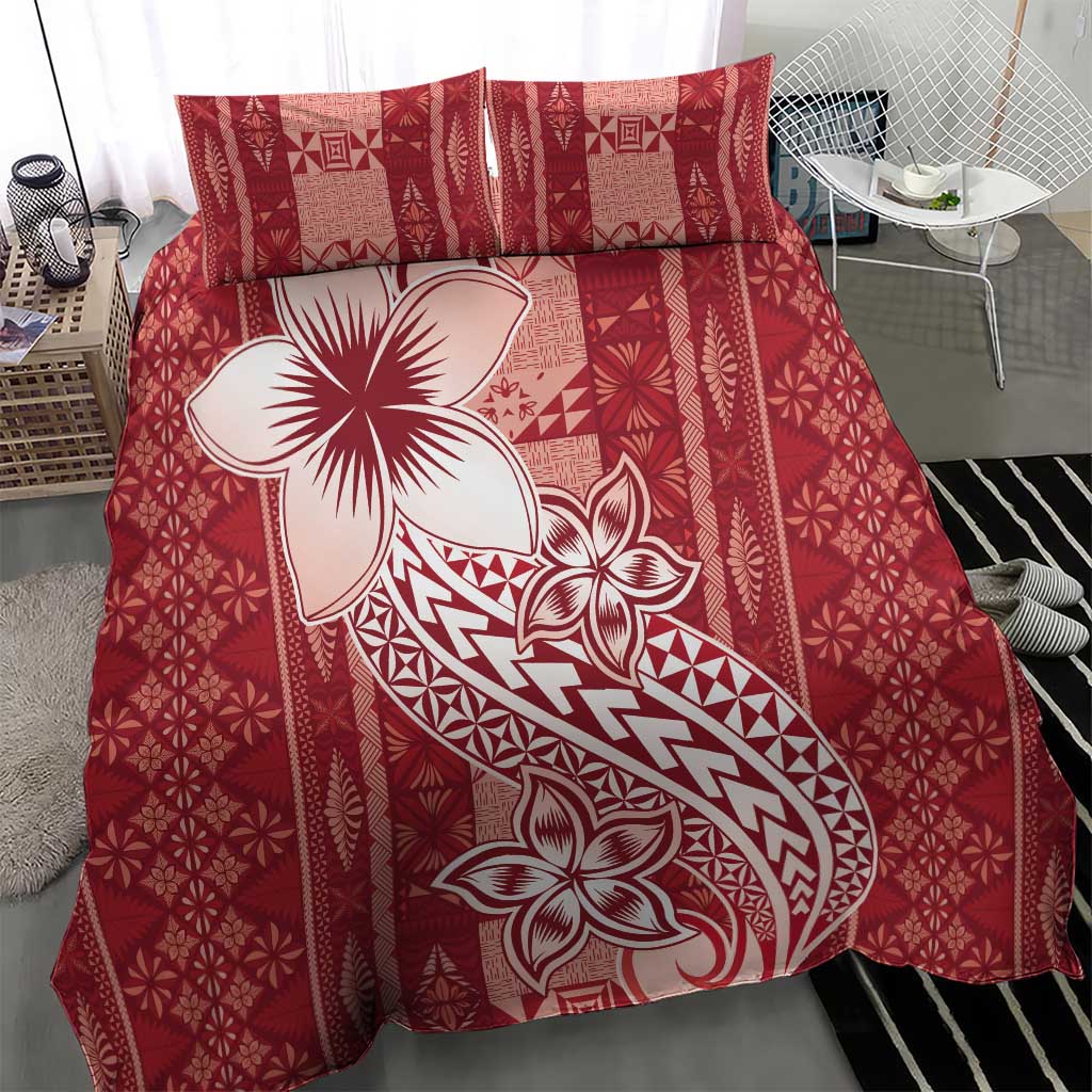 Tonga Kupesi Ngatu Bedding Set Vintage Red Plumeria