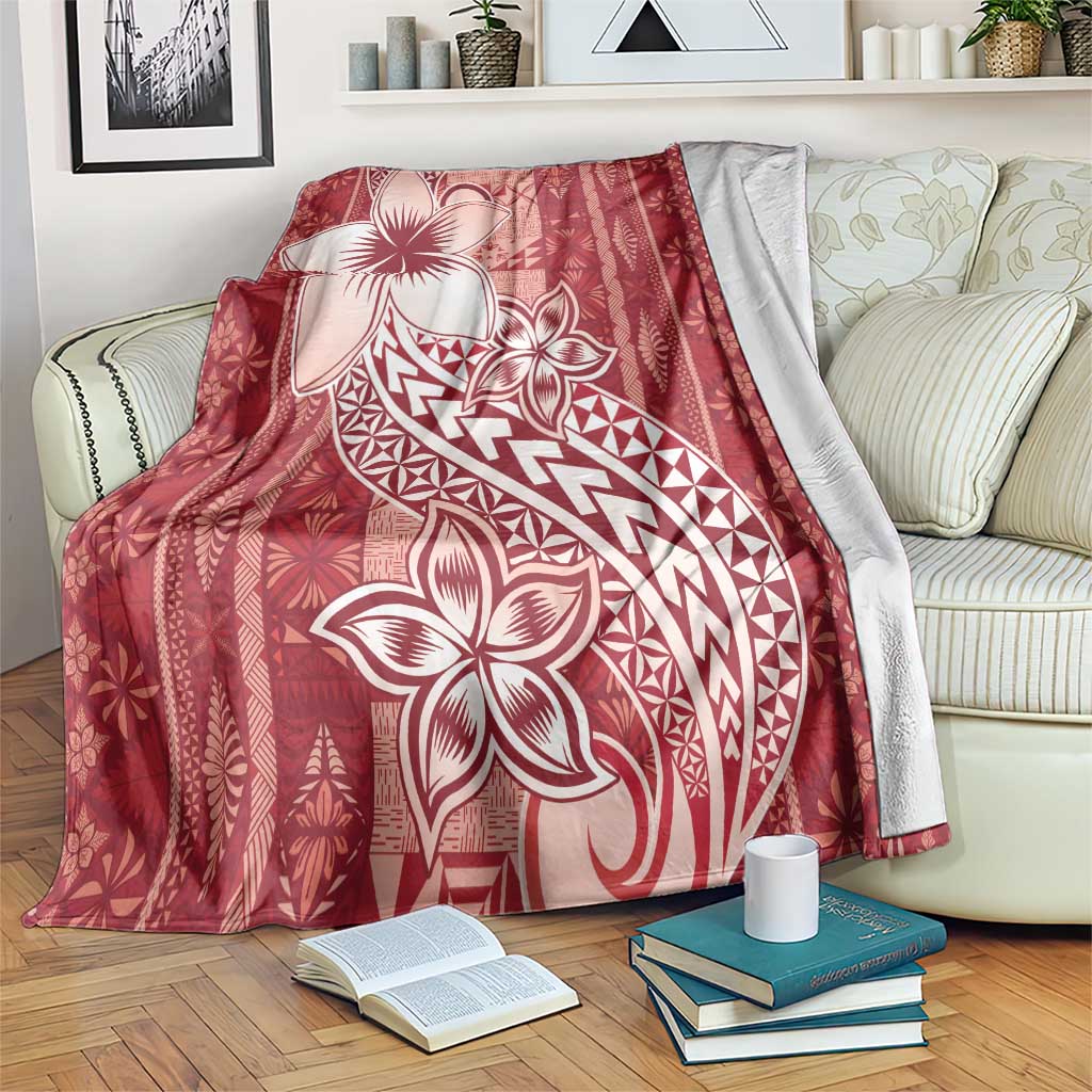 Tonga Kupesi Ngatu Blanket Vintage Red Plumeria LT05 Red - Polynesian Pride