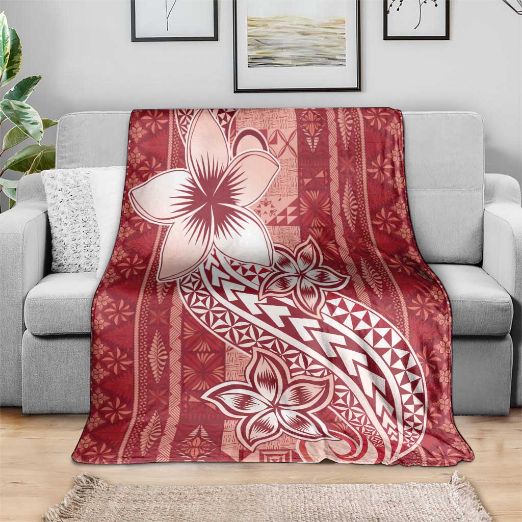 Tonga Kupesi Ngatu Blanket Vintage Red Plumeria LT05 - Polynesian Pride