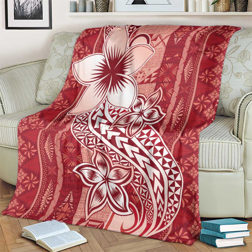 Tonga Kupesi Ngatu Blanket Vintage Red Plumeria LT05 - Polynesian Pride