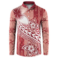 Tonga Kupesi Ngatu Button Sweatshirt Vintage Red Plumeria LT05 Red - Polynesian Pride