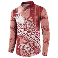 Tonga Kupesi Ngatu Button Sweatshirt Vintage Red Plumeria LT05 - Polynesian Pride