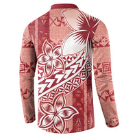 Tonga Kupesi Ngatu Button Sweatshirt Vintage Red Plumeria LT05 - Polynesian Pride