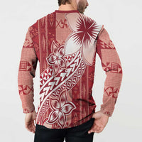 Tonga Kupesi Ngatu Button Sweatshirt Vintage Red Plumeria LT05 - Polynesian Pride