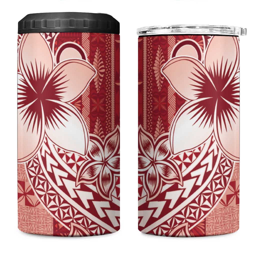 Tonga Kupesi Ngatu 4 in 1 Can Cooler Tumbler Vintage Red Plumeria LT05 One Size: 16 oz Red - Polynesian Pride