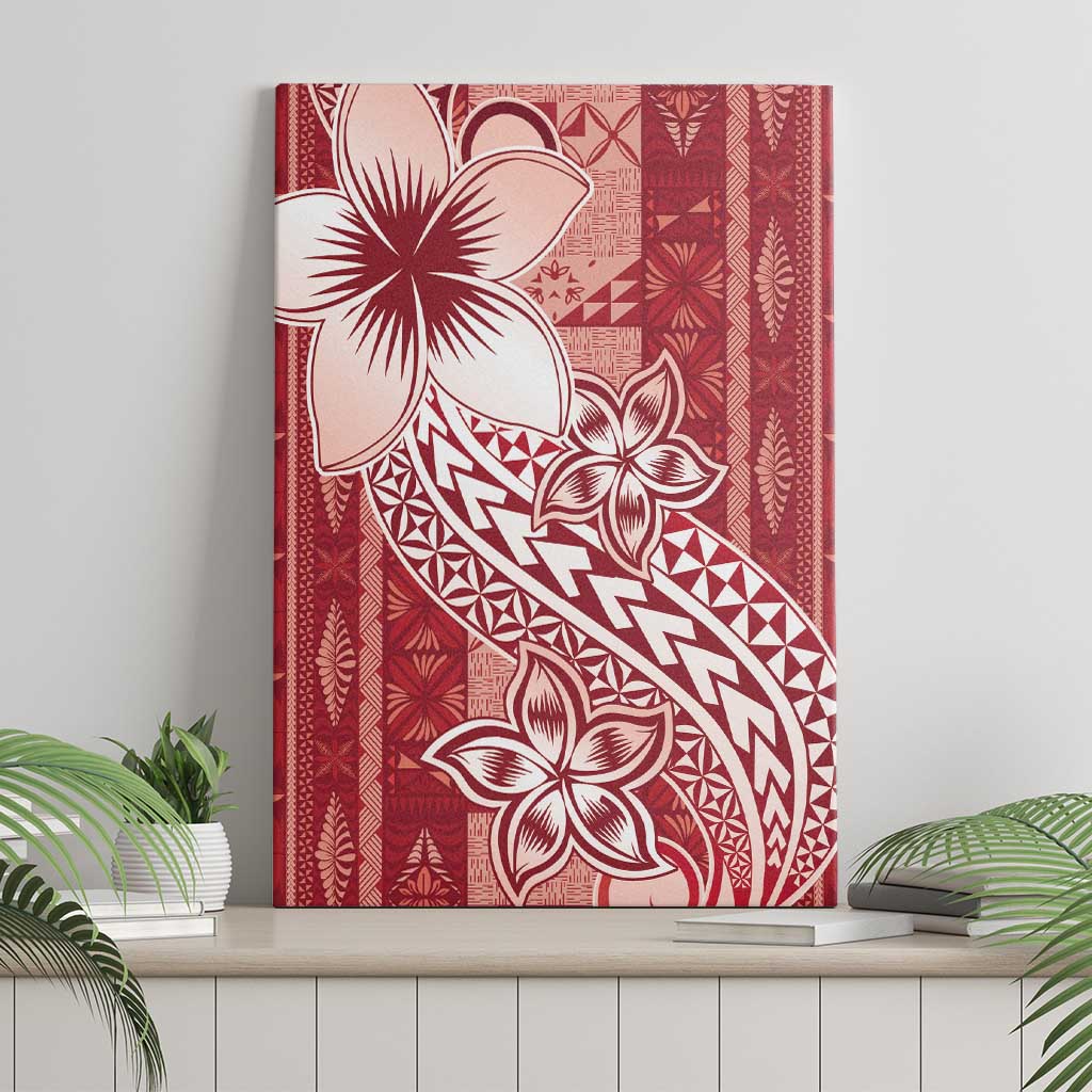 Tonga Kupesi Ngatu Canvas Wall Art Vintage Red Plumeria LT05 - Polynesian Pride