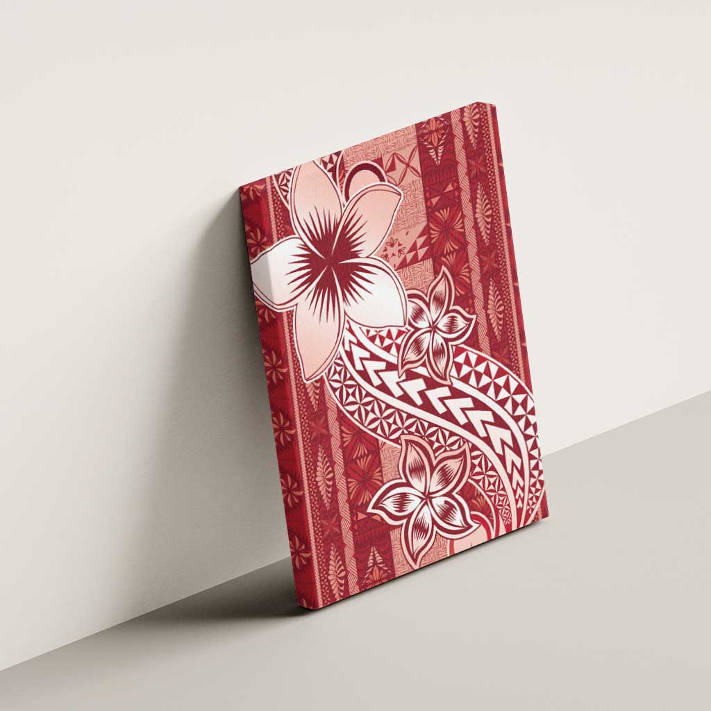 Tonga Kupesi Ngatu Canvas Wall Art Vintage Red Plumeria LT05 - Polynesian Pride