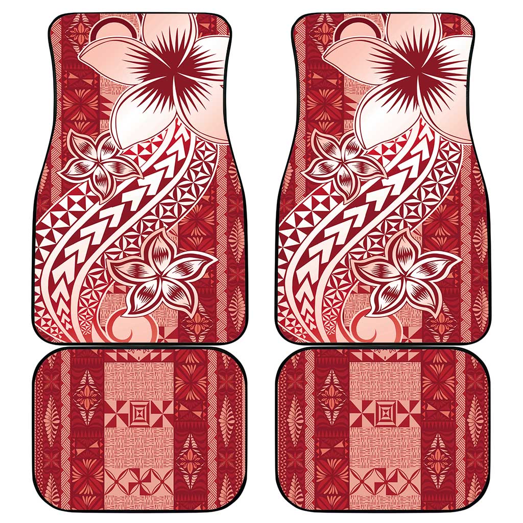 Tonga Kupesi Ngatu Car Mats Vintage Red Plumeria LT05 - Polynesian Pride
