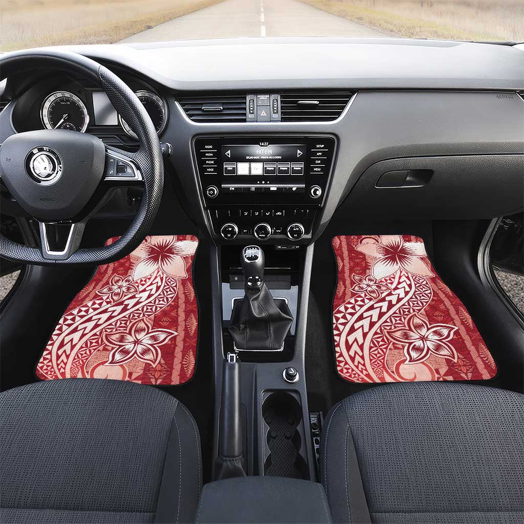 Tonga Kupesi Ngatu Car Mats Vintage Red Plumeria LT05 Set 2pcs - Front Red - Polynesian Pride