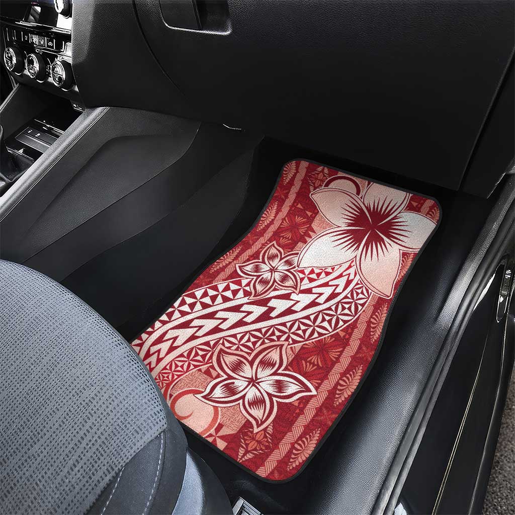 Tonga Kupesi Ngatu Car Mats Vintage Red Plumeria LT05 - Polynesian Pride