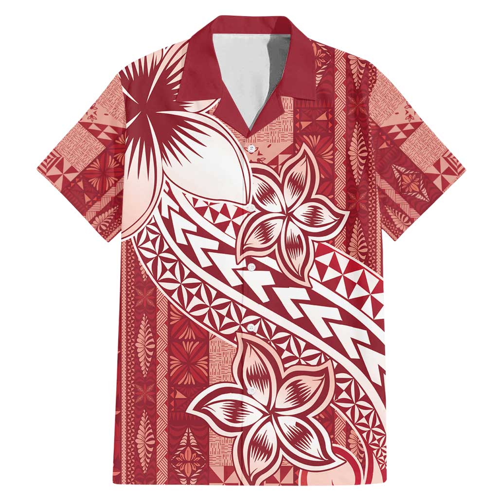 Tonga Kupesi Ngatu Family Matching Mermaid Dress and Hawaiian Shirt Vintage Red Plumeria