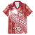 Tonga Kupesi Ngatu Family Matching Off The Shoulder Long Sleeve Dress and Hawaiian Shirt Vintage Red Plumeria