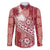 Tonga Kupesi Ngatu Family Matching Off The Shoulder Long Sleeve Dress and Hawaiian Shirt Vintage Red Plumeria