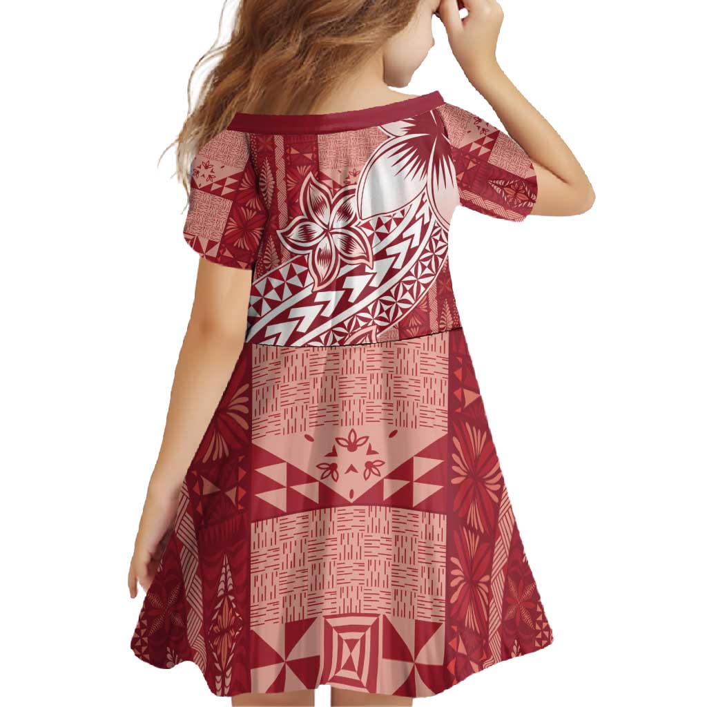 Tonga Kupesi Ngatu Family Matching Short Sleeve Bodycon Dress and Hawaiian Shirt Vintage Red Plumeria