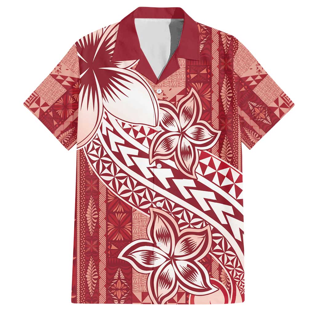 Tonga Kupesi Ngatu Hawaiian Shirt Vintage Red Plumeria LT05 Red - Polynesian Pride