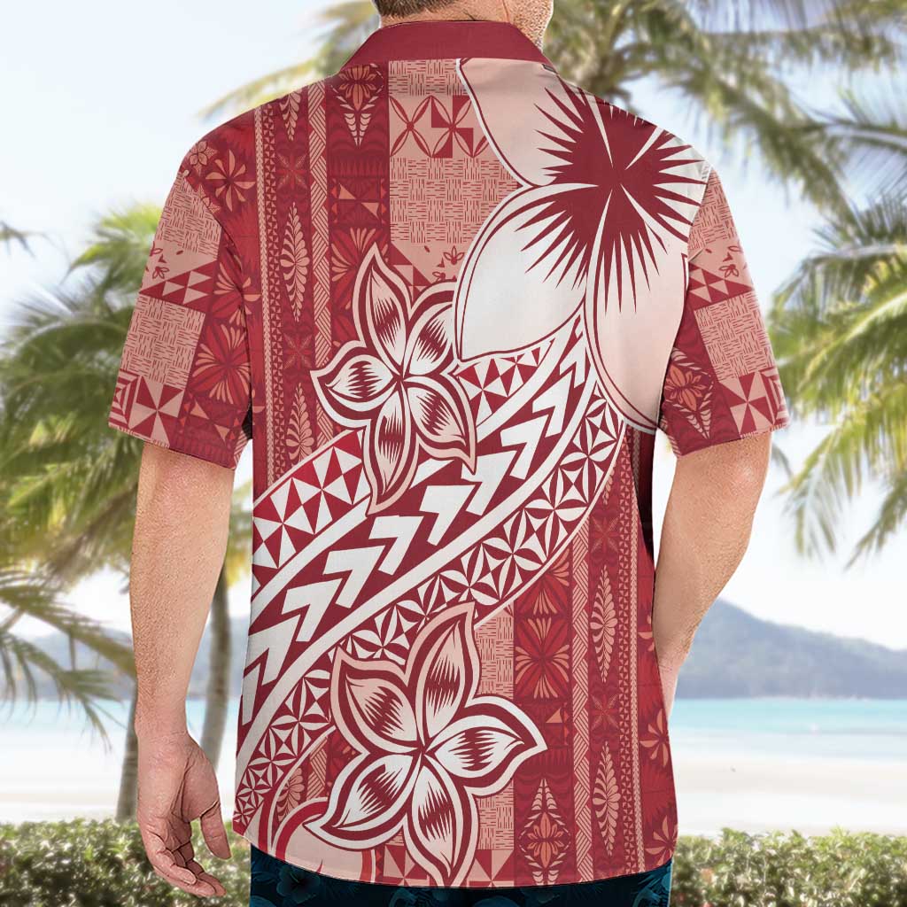 Tonga Kupesi Ngatu Hawaiian Shirt Vintage Red Plumeria LT05 - Polynesian Pride