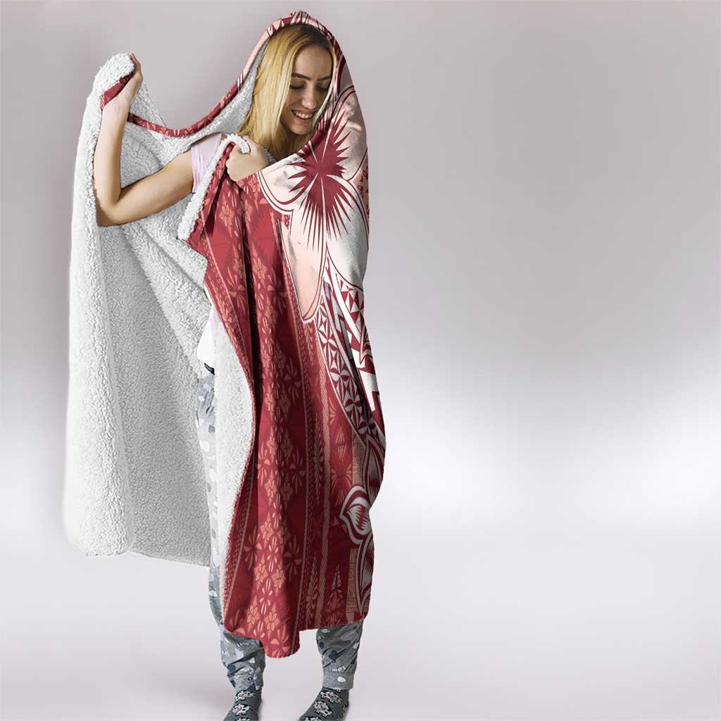 Tonga Kupesi Ngatu Hooded Blanket Vintage Red Plumeria