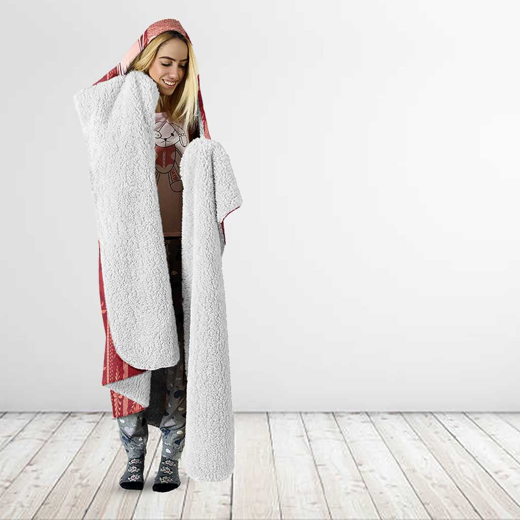 Tonga Kupesi Ngatu Hooded Blanket Vintage Red Plumeria