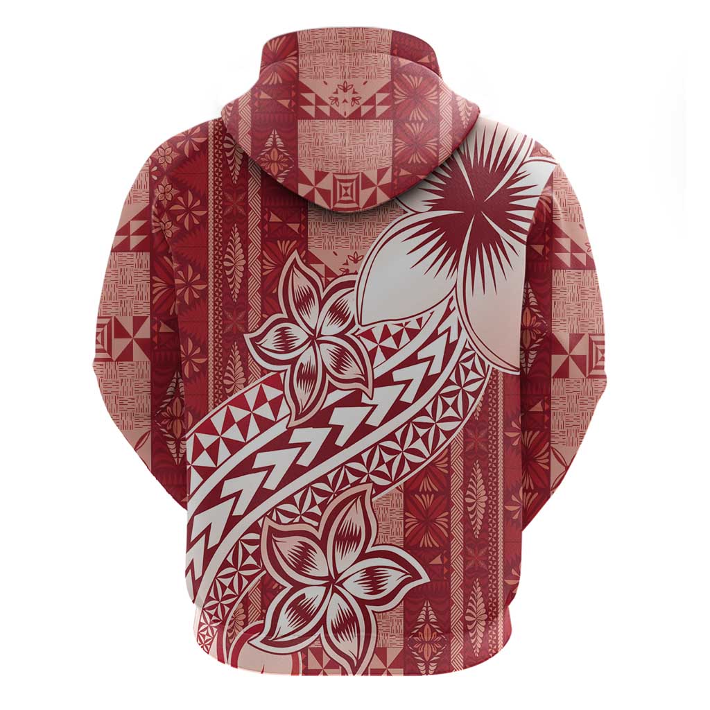 Tonga Kupesi Ngatu Hoodie Vintage Red Plumeria