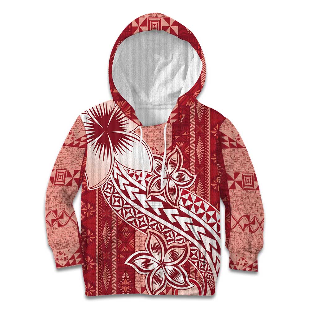 Tonga Kupesi Ngatu Kid Hoodie Vintage Red Plumeria