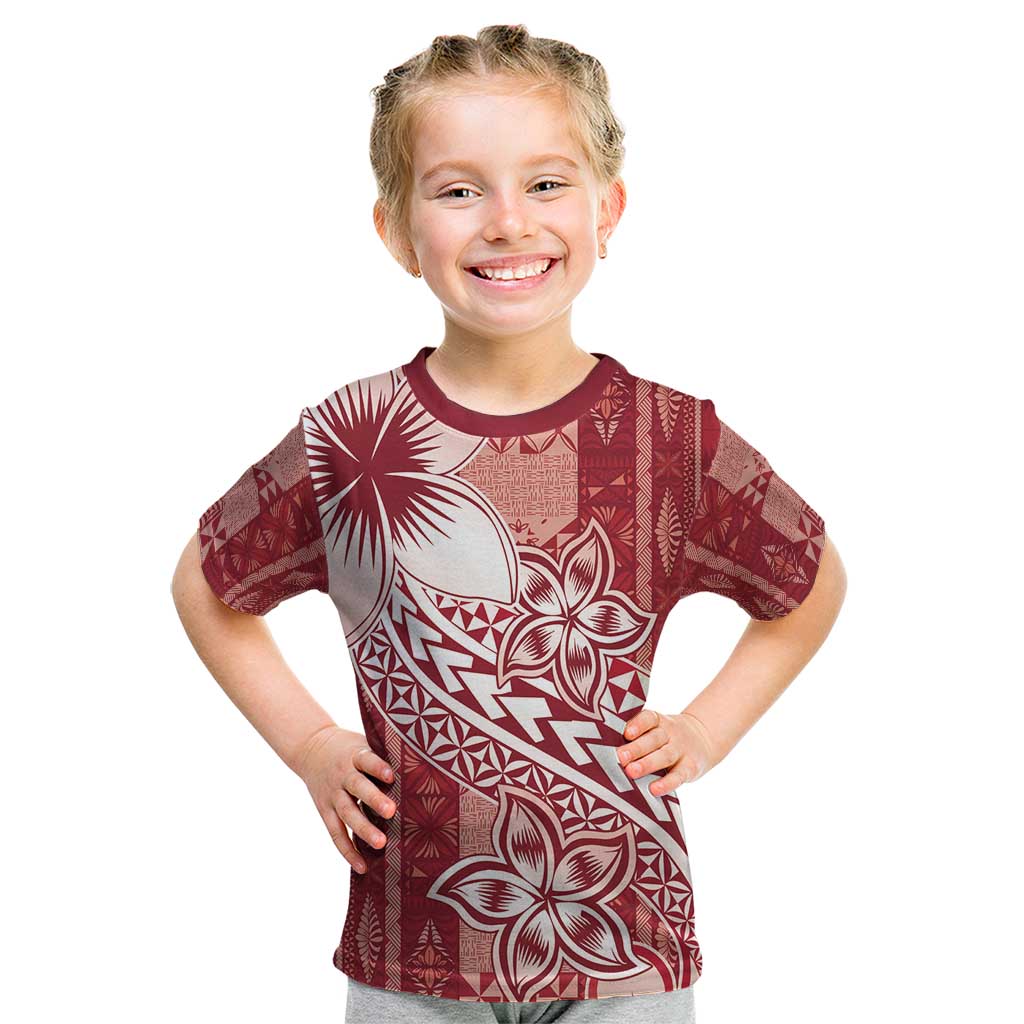 Tonga Kupesi Ngatu Kid T Shirt Vintage Red Plumeria