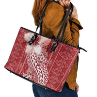 Tonga Kupesi Ngatu Leather Tote Bag Vintage Red Plumeria