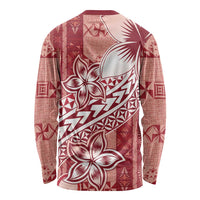 Tonga Kupesi Ngatu Long Sleeve Shirt Vintage Red Plumeria LT05 - Polynesian Pride