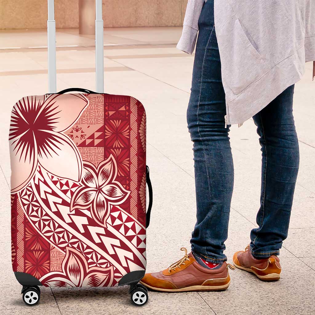 Tonga Kupesi Ngatu Luggage Cover Vintage Red Plumeria