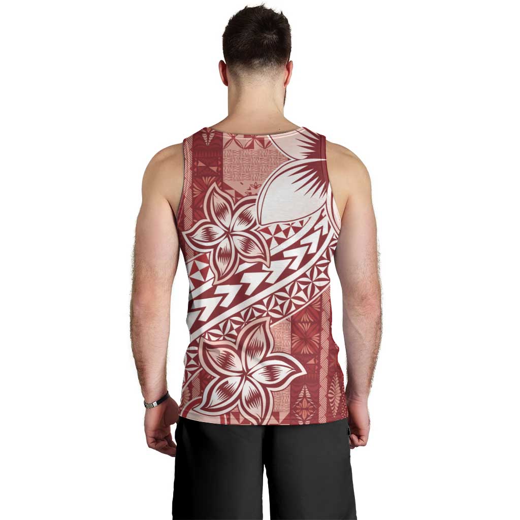 Tonga Kupesi Ngatu Men Tank Top Vintage Red Plumeria LT05 - Polynesian Pride