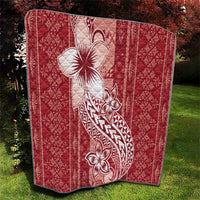 Tonga Kupesi Ngatu Quilt Vintage Red Plumeria