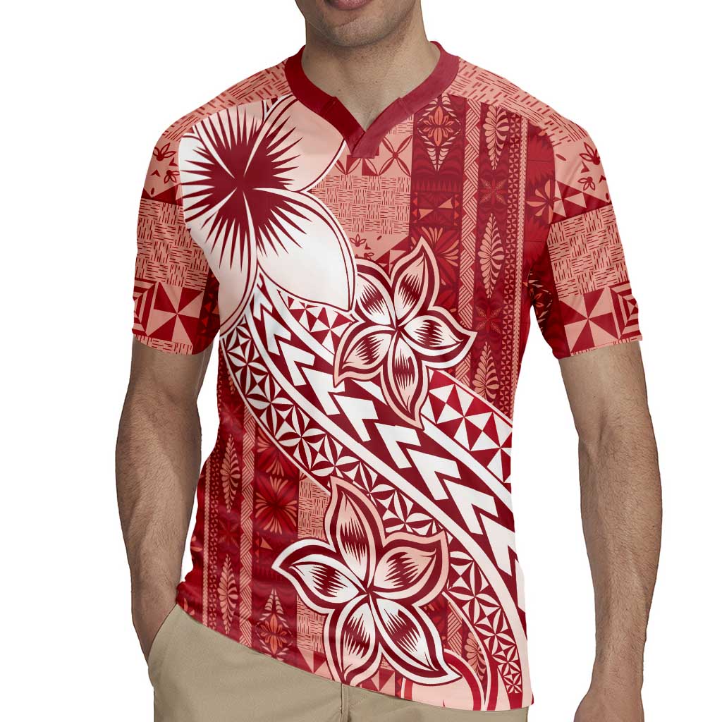 Tonga Kupesi Ngatu Rugby Jersey Vintage Red Plumeria