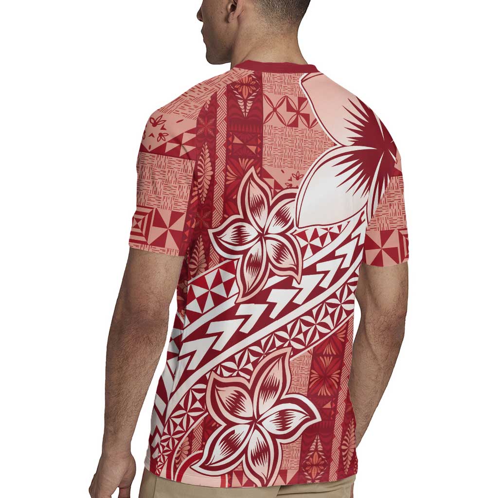 Tonga Kupesi Ngatu Rugby Jersey Vintage Red Plumeria