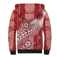 Tonga Kupesi Ngatu Sherpa Hoodie Vintage Red Plumeria LT05 - Polynesian Pride