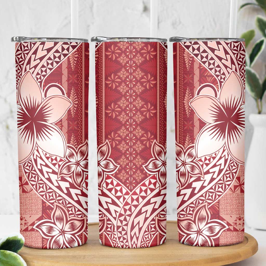 Tonga Kupesi Ngatu Skinny Tumbler Vintage Red Plumeria