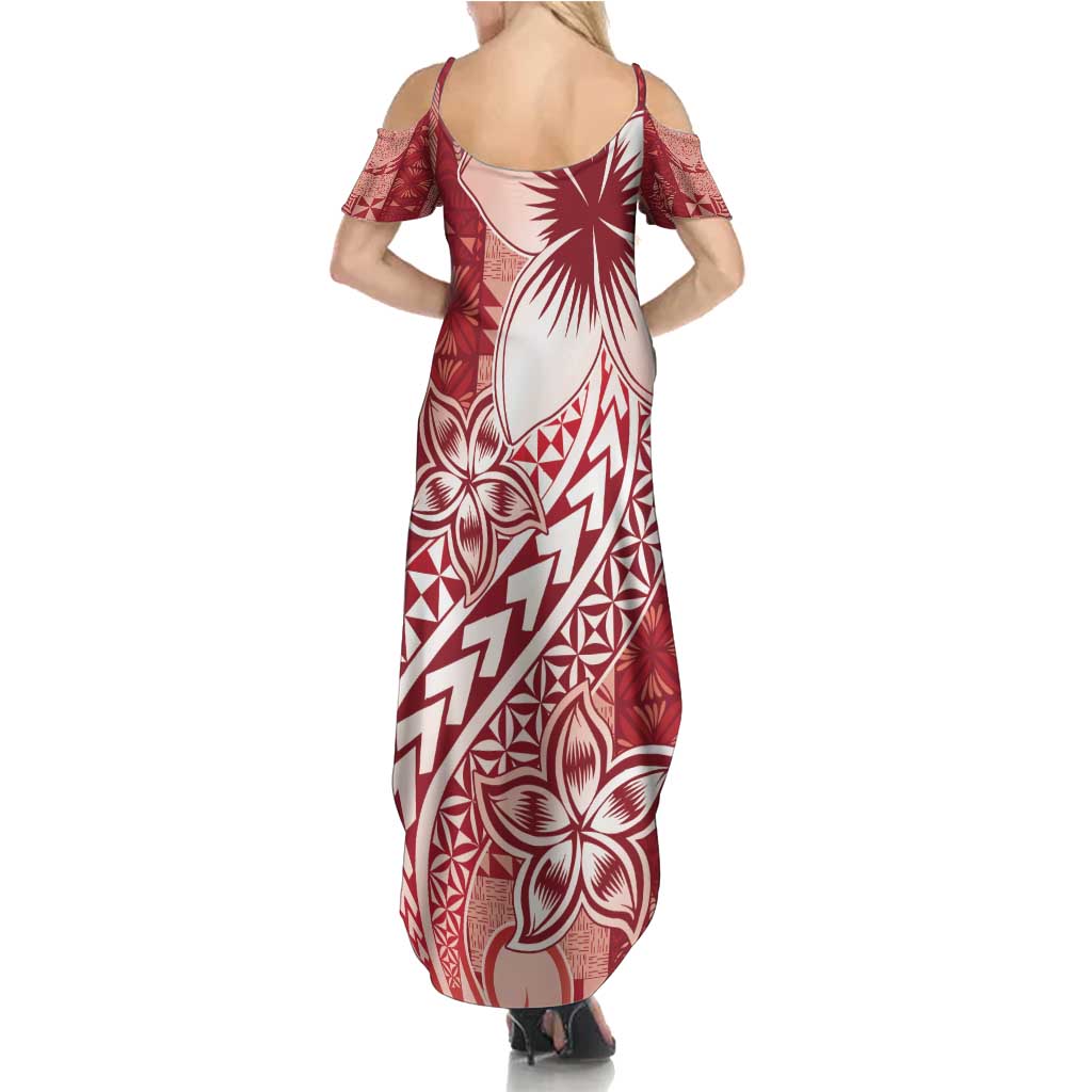 Tonga Kupesi Ngatu Summer Maxi Dress Vintage Red Plumeria