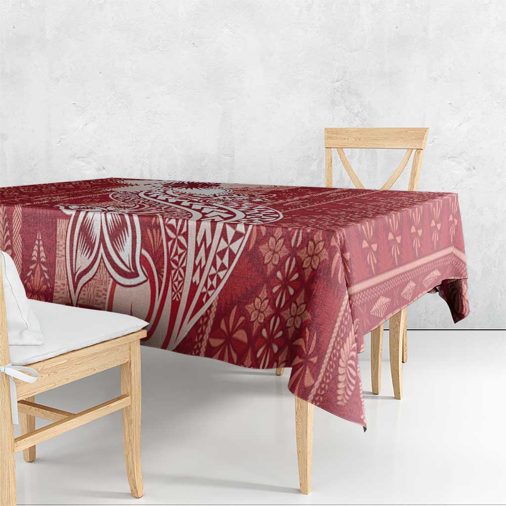 Tonga Kupesi Ngatu Tablecloth Vintage Red Plumeria LT05 - Polynesian Pride