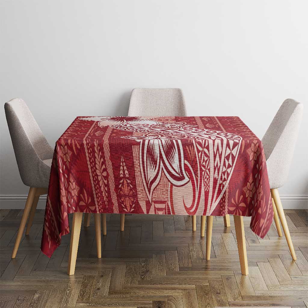 Tonga Kupesi Ngatu Tablecloth Vintage Red Plumeria LT05 - Polynesian Pride