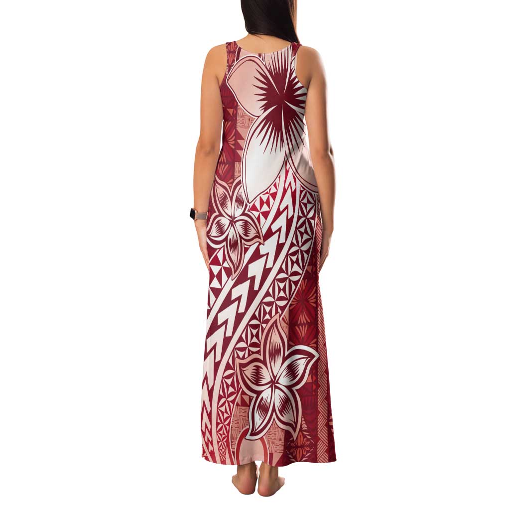 Tonga Kupesi Ngatu Tank Maxi Dress Vintage Red Plumeria