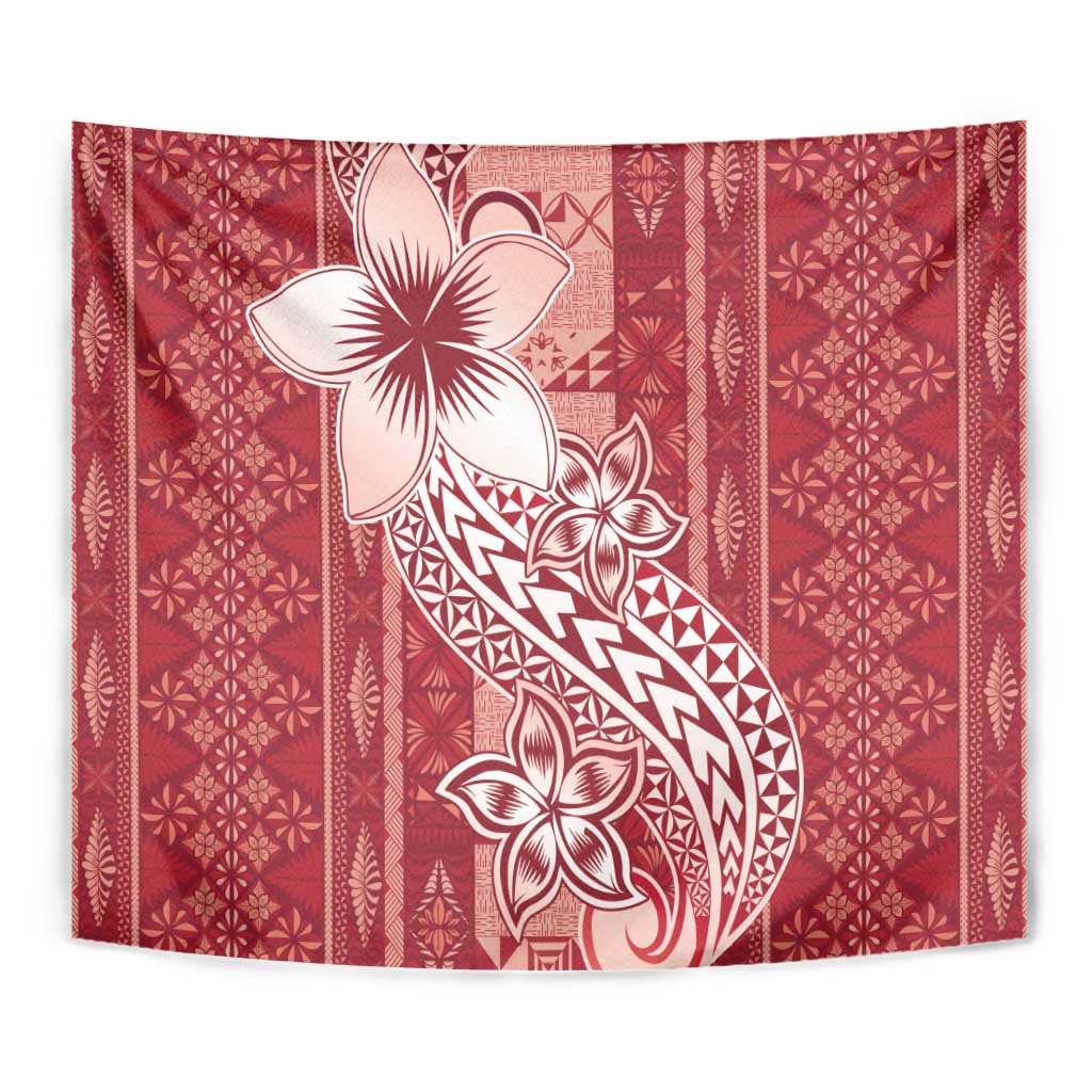 Tonga Kupesi Ngatu Tapestry Vintage Red Plumeria