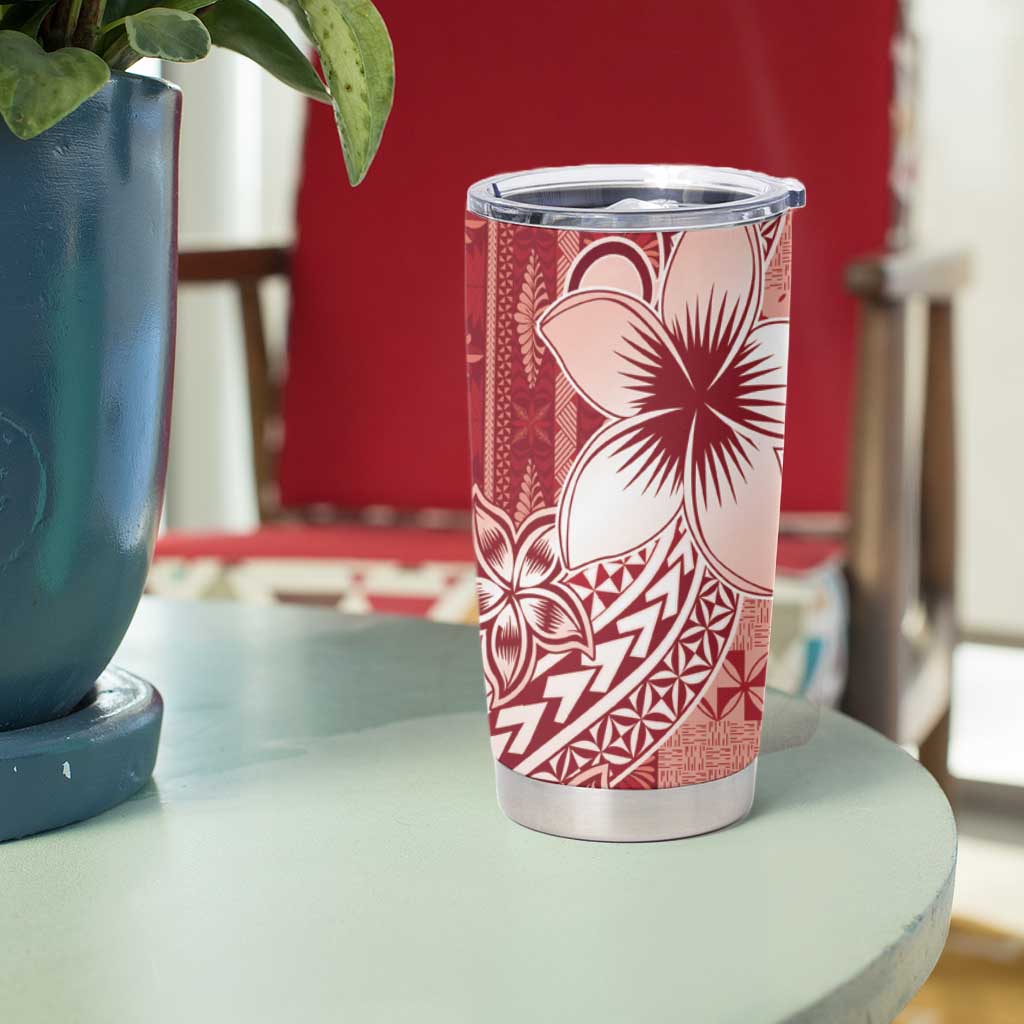 Tonga Kupesi Ngatu Tumbler Cup Vintage Red Plumeria