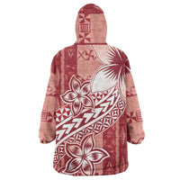 Tonga Kupesi Ngatu Wearable Blanket Hoodie Vintage Red Plumeria