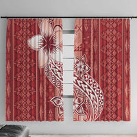 Tonga Kupesi Ngatu Window Curtain Vintage Red Plumeria LT05 With Hooks Red - Polynesian Pride
