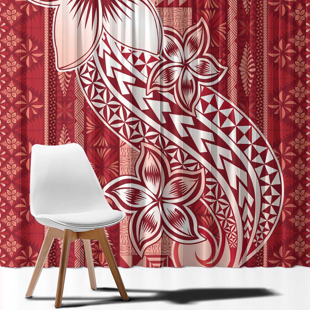 Tonga Kupesi Ngatu Window Curtain Vintage Red Plumeria LT05 - Polynesian Pride