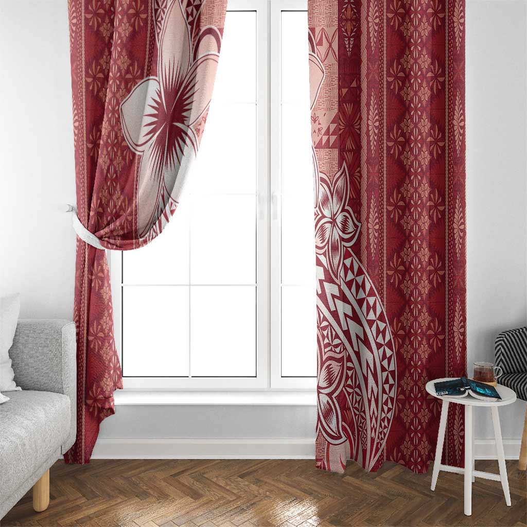 Tonga Kupesi Ngatu Window Curtain Vintage Red Plumeria LT05 - Polynesian Pride