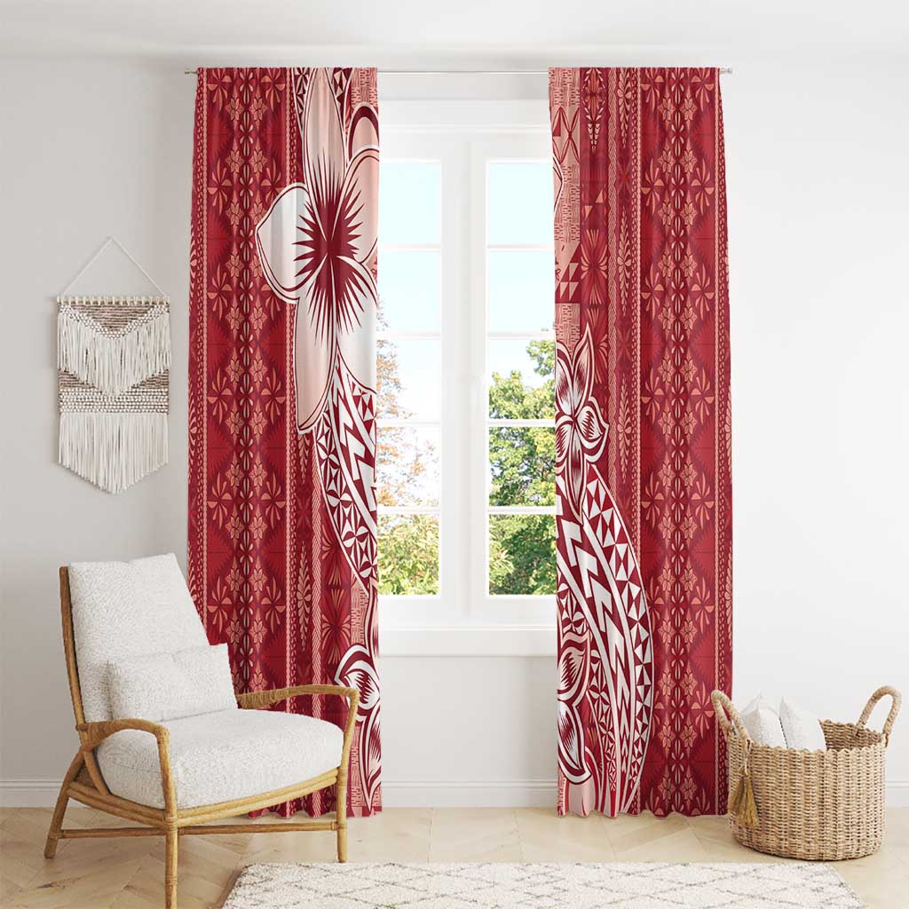 Tonga Kupesi Ngatu Window Curtain Vintage Red Plumeria LT05 - Polynesian Pride