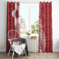 Tonga Kupesi Ngatu Window Curtain Vintage Red Plumeria LT05 - Polynesian Pride